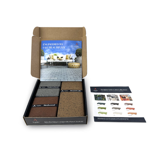 Aspire Sample Kit: One  8" x 8" grid,  Two  4" x 4" pavers, One 4" x 8" paver, Brochure, Color Card - Boardwalk, Redwood, and Waterwheel Colors - Free Shipping